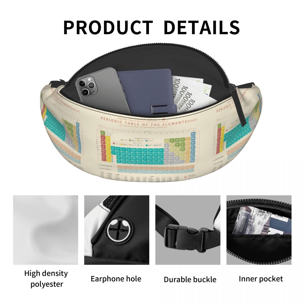 حقيبة خصر بتصميم الجدول الدوري - مراجعة Travel Accessories Pouch For Men وسعره